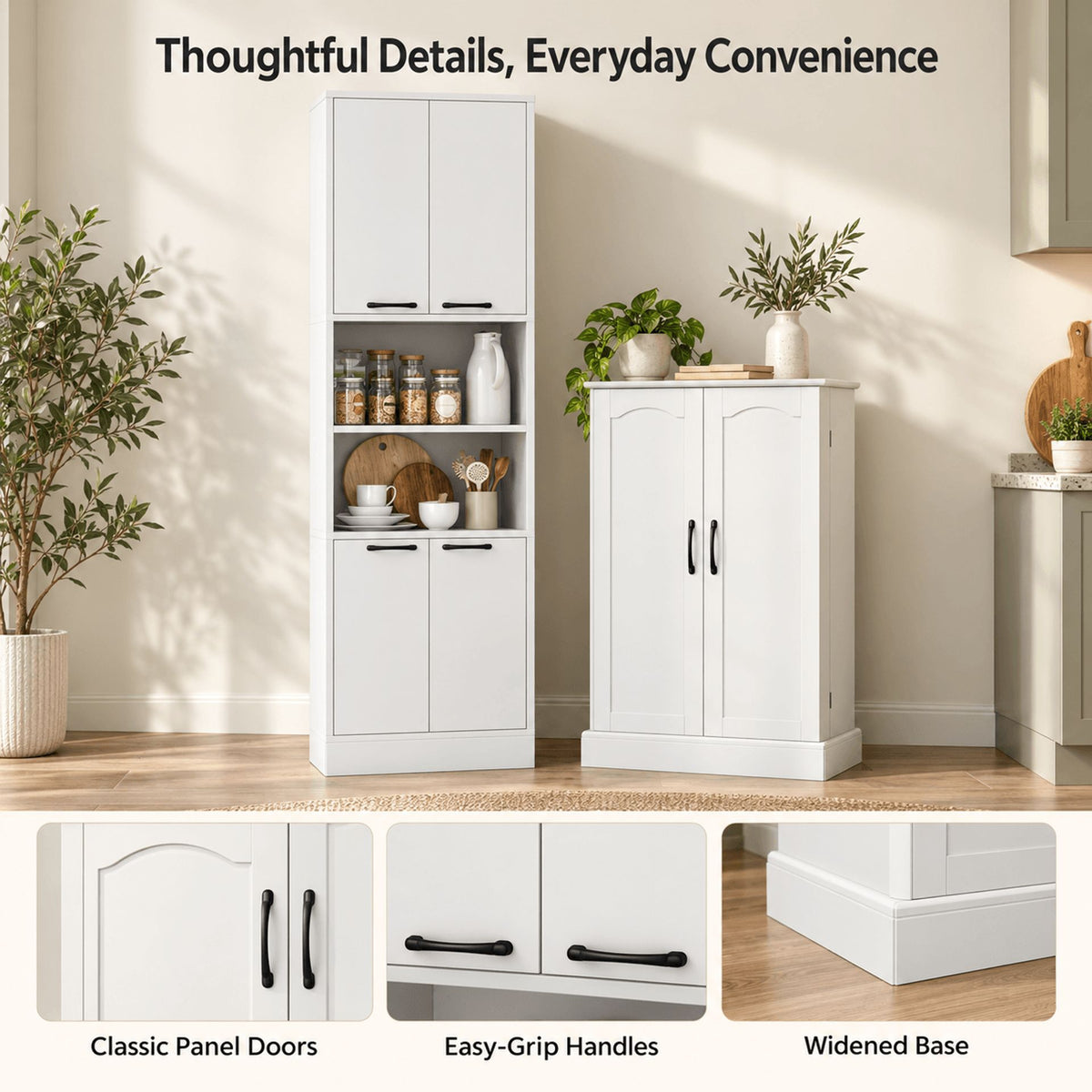 2-Piece White Kitchen Pantry Cabinet Set with Adjustable Shelves