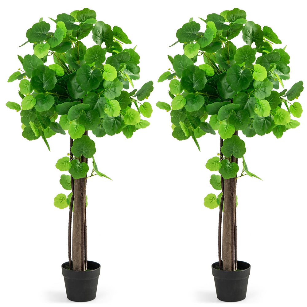 2 Pieces Artificial Crabapple Tree Fake Plant in Pot with Real Wood Trunk and Branches
