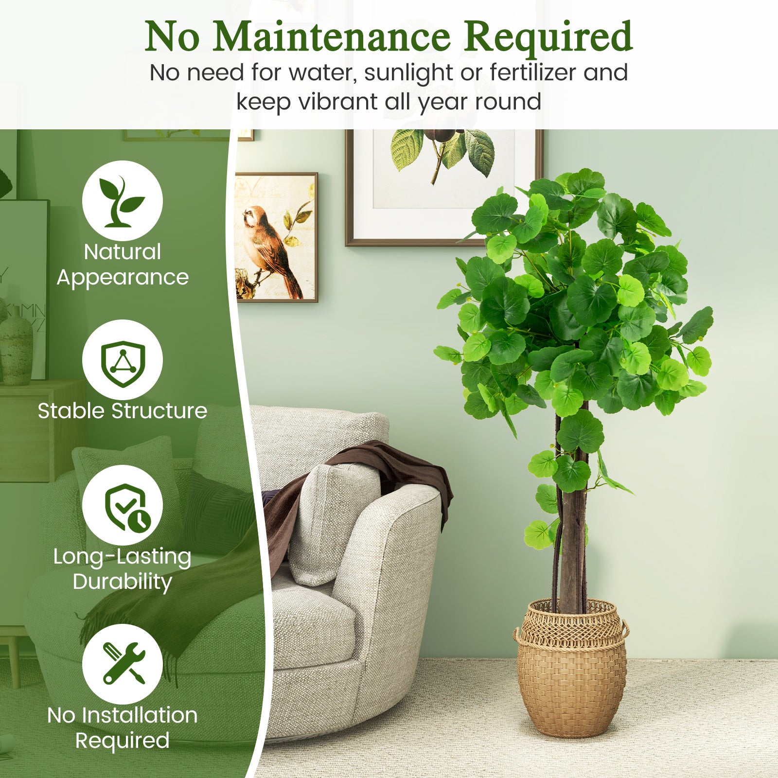2 Pieces Artificial Crabapple Tree Fake Plant in Pot with Real Wood Trunk and Branches