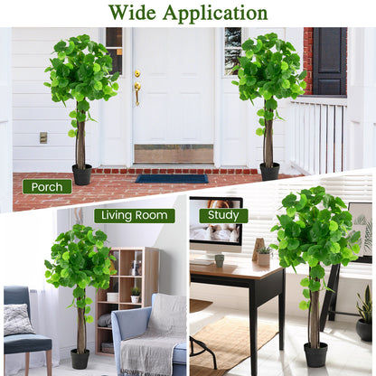 2 Pieces Artificial Crabapple Tree Fake Plant in Pot with Real Wood Trunk and Branches