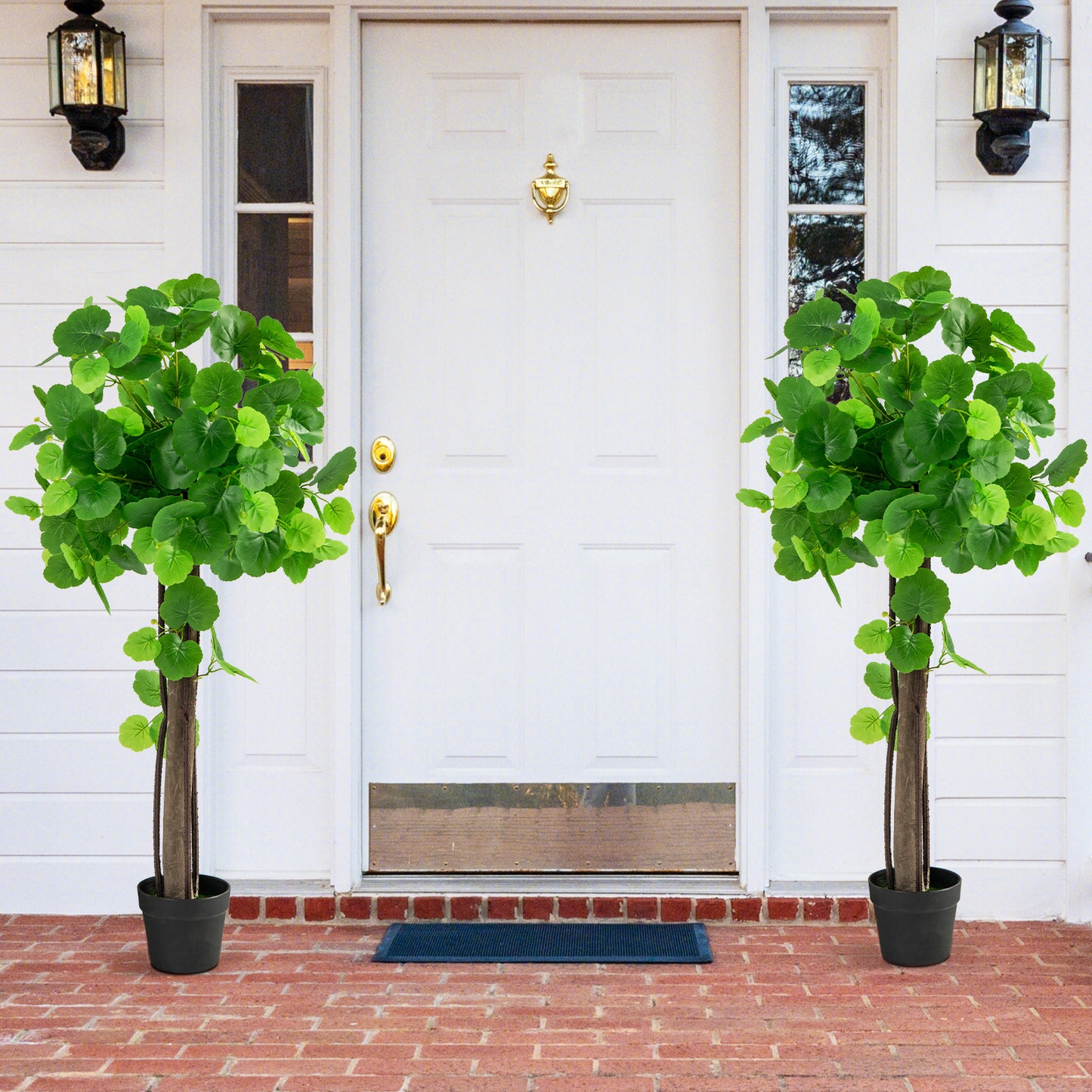 2 Pieces Artificial Crabapple Tree Fake Plant in Pot with Real Wood Trunk and Branches