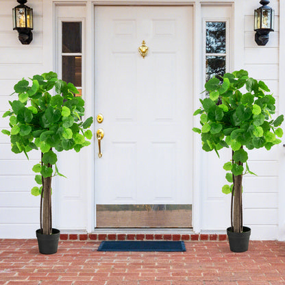 2 Pieces Artificial Crabapple Tree Fake Plant in Pot with Real Wood Trunk and Branches