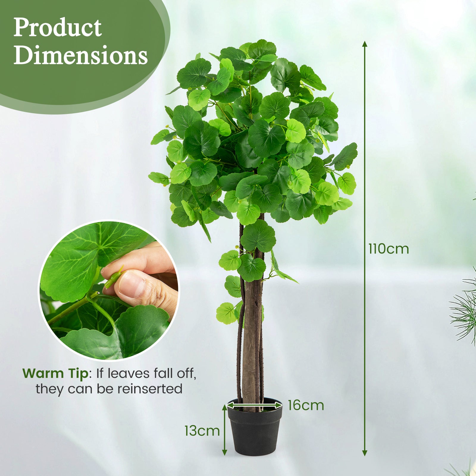 2 Pieces Artificial Crabapple Tree Fake Plant in Pot with Real Wood Trunk and Branches