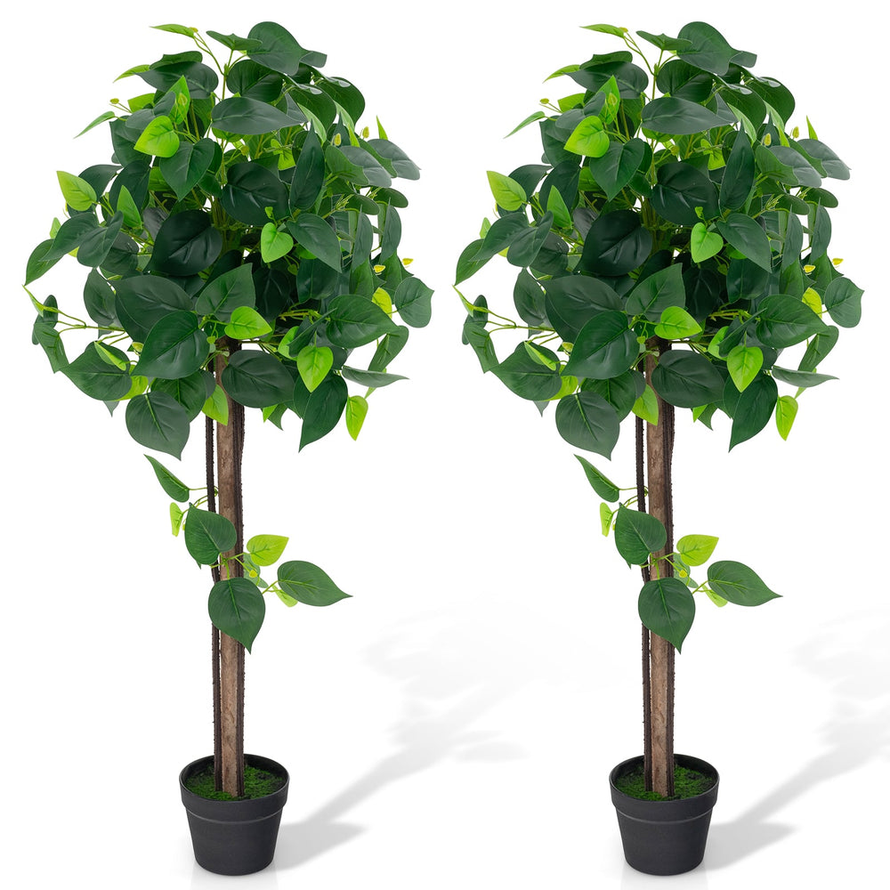 2 Pieces Artificial Hydrangea Tree Fake Potted Silk Tree with Realistic Hydrangea Leaves