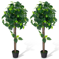 2 Pieces Artificial Hydrangea Tree Fake Potted Silk Tree with Realistic Hydrangea Leaves