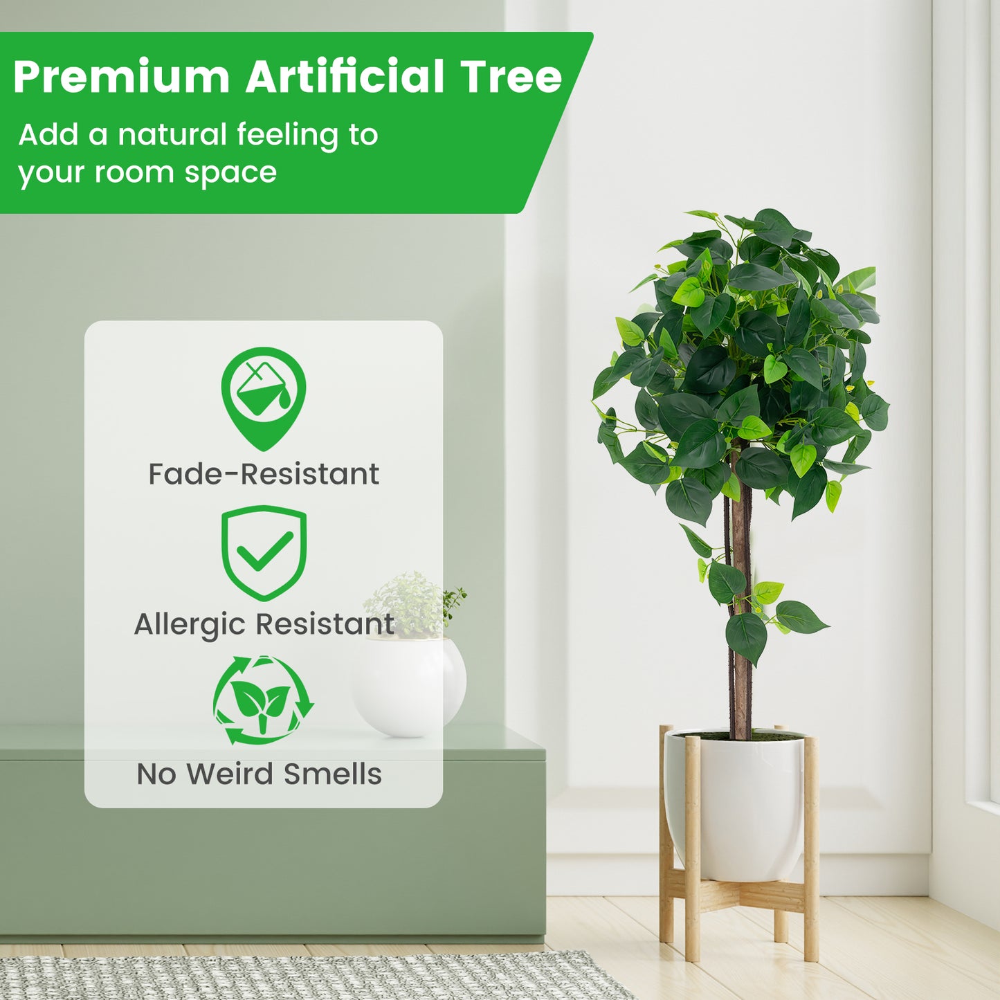 2 Pieces Artificial Hydrangea Tree Fake Potted Silk Tree with Realistic Hydrangea Leaves