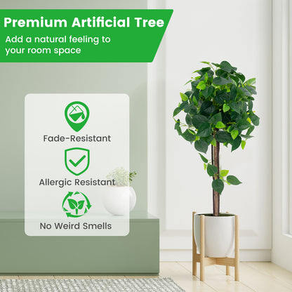 2 Pieces Artificial Hydrangea Tree Fake Potted Silk Tree with Realistic Hydrangea Leaves