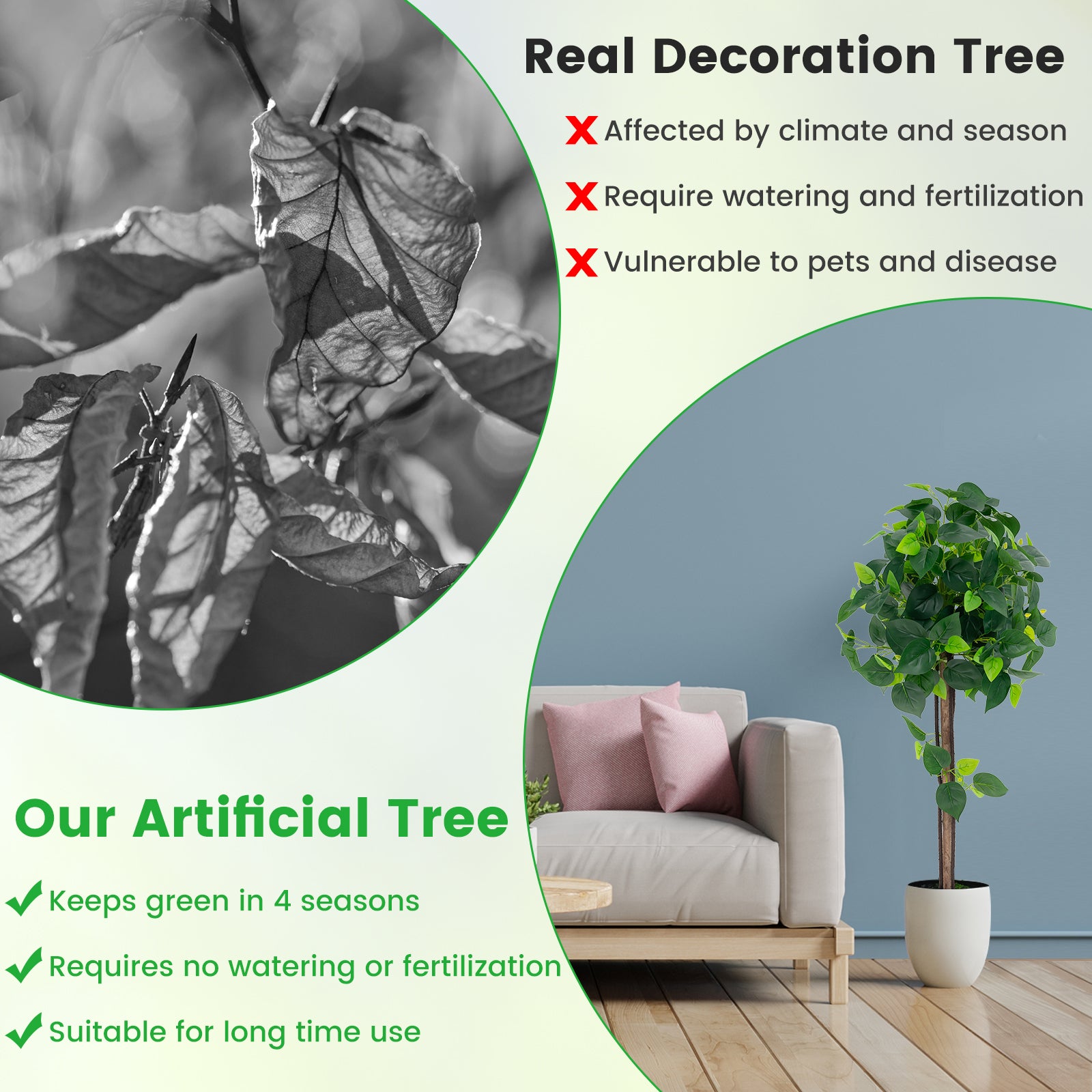 2 Pieces Artificial Hydrangea Tree Fake Potted Silk Tree with Realistic Hydrangea Leaves