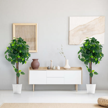 2 Pieces Artificial Hydrangea Tree Fake Potted Silk Tree with Realistic Hydrangea Leaves