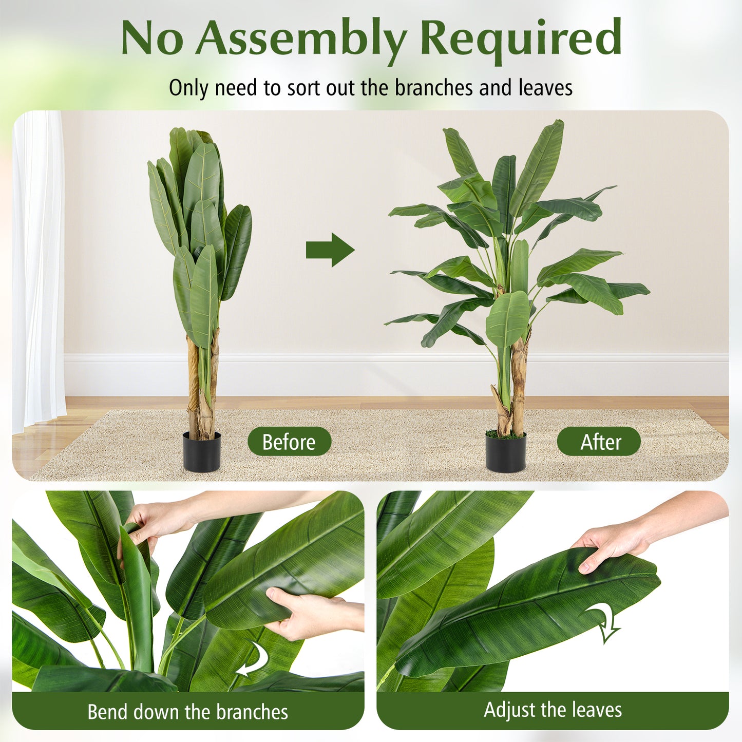 2 Pieces Bird of Paradise Artificial Plant Faux Banana Leaf Trees