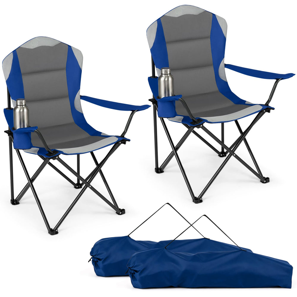 2 Pieces Folding Camping Chairs for Adults with Cup Holders-Navy