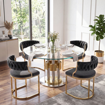 2 Pieces Velvet Dining Chairs with Curved Back and Metal Base-Black