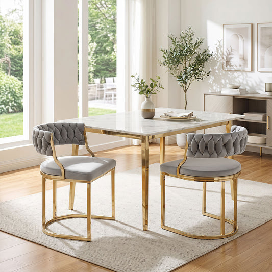 2 Pieces Velvet Dining Chairs with Curved Back and Metal Base-Grey