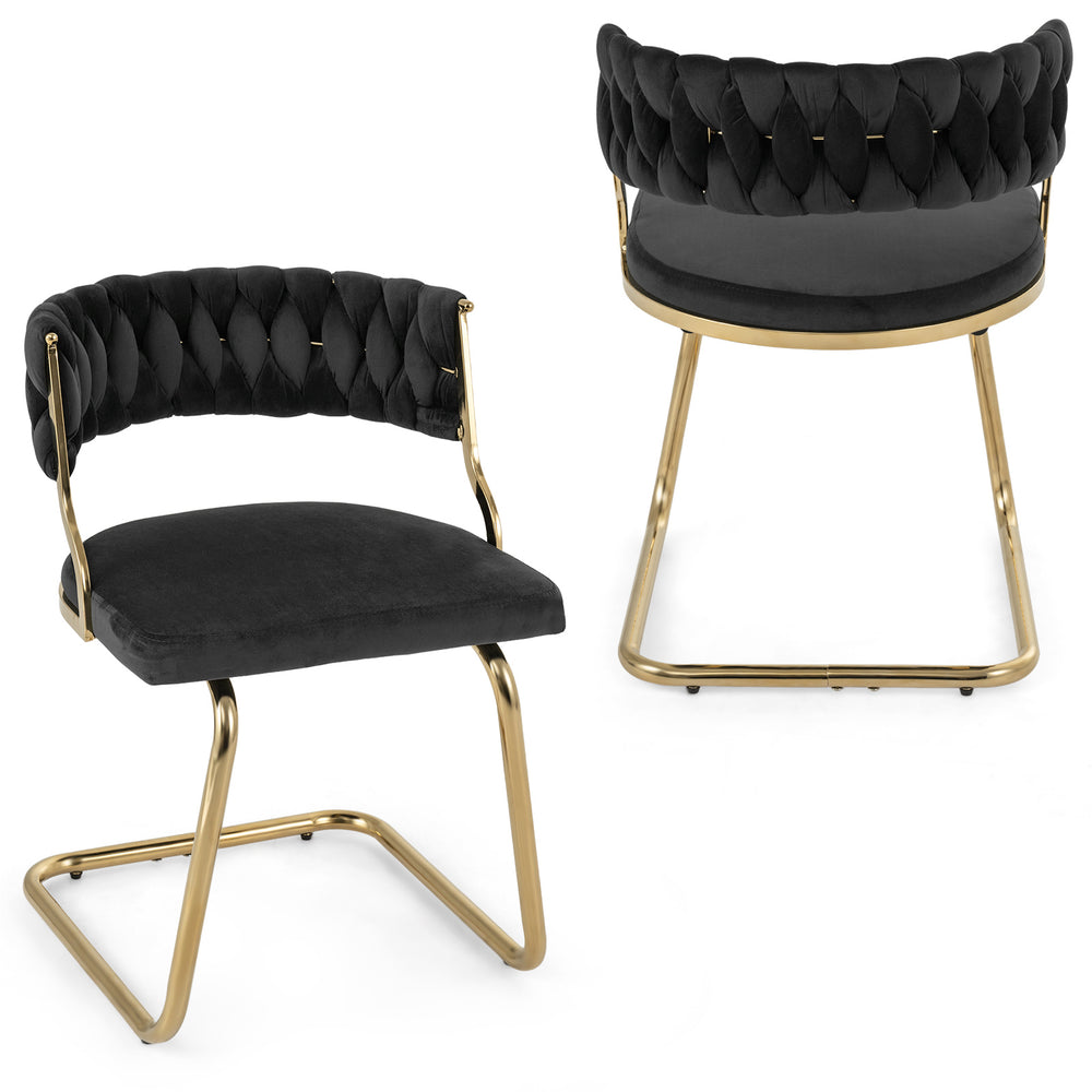 2 Pieces Velvet Dining Chairs with Curved Back and Sled Metal Base-Black