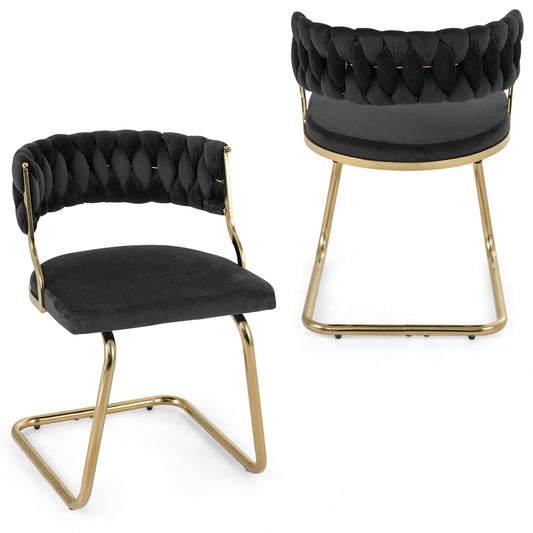2 Pieces Velvet Dining Chairs with Curved Back and Sled Metal Base-Black