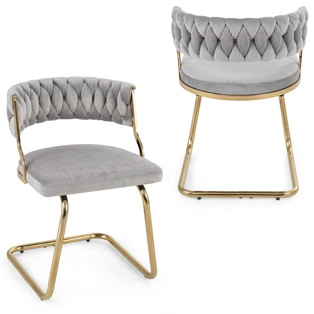 2 Pieces Velvet Dining Chairs with Curved Back and Sled Metal Base-Grey