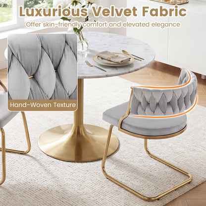 2 Pieces Velvet Dining Chairs with Curved Back and Sled Metal Base-Grey
