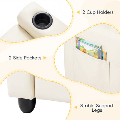 2-Seater Kids Recliner with Cup Holders & Storage Pockets and Adjustable Backrest-Beige