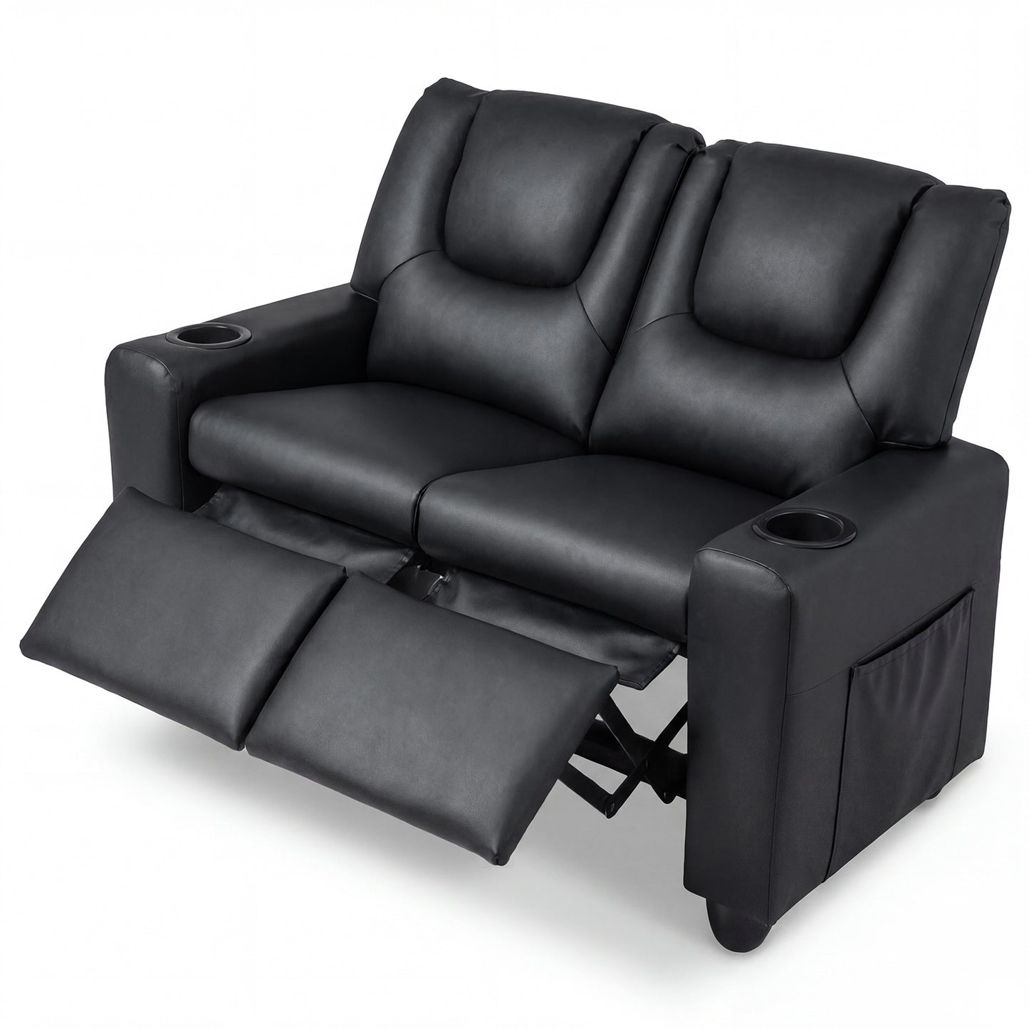 2-Seater Kids Recliner with Cup Holders & Storage Pockets and Adjustable Backrest-Black