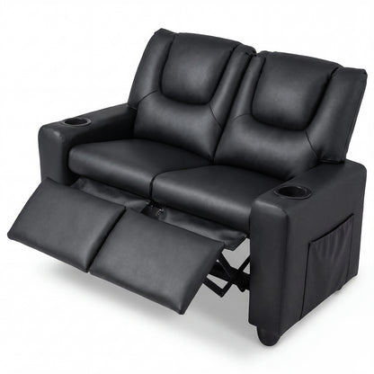 2-Seater Kids Recliner with Cup Holders & Storage Pockets and Adjustable Backrest-Black