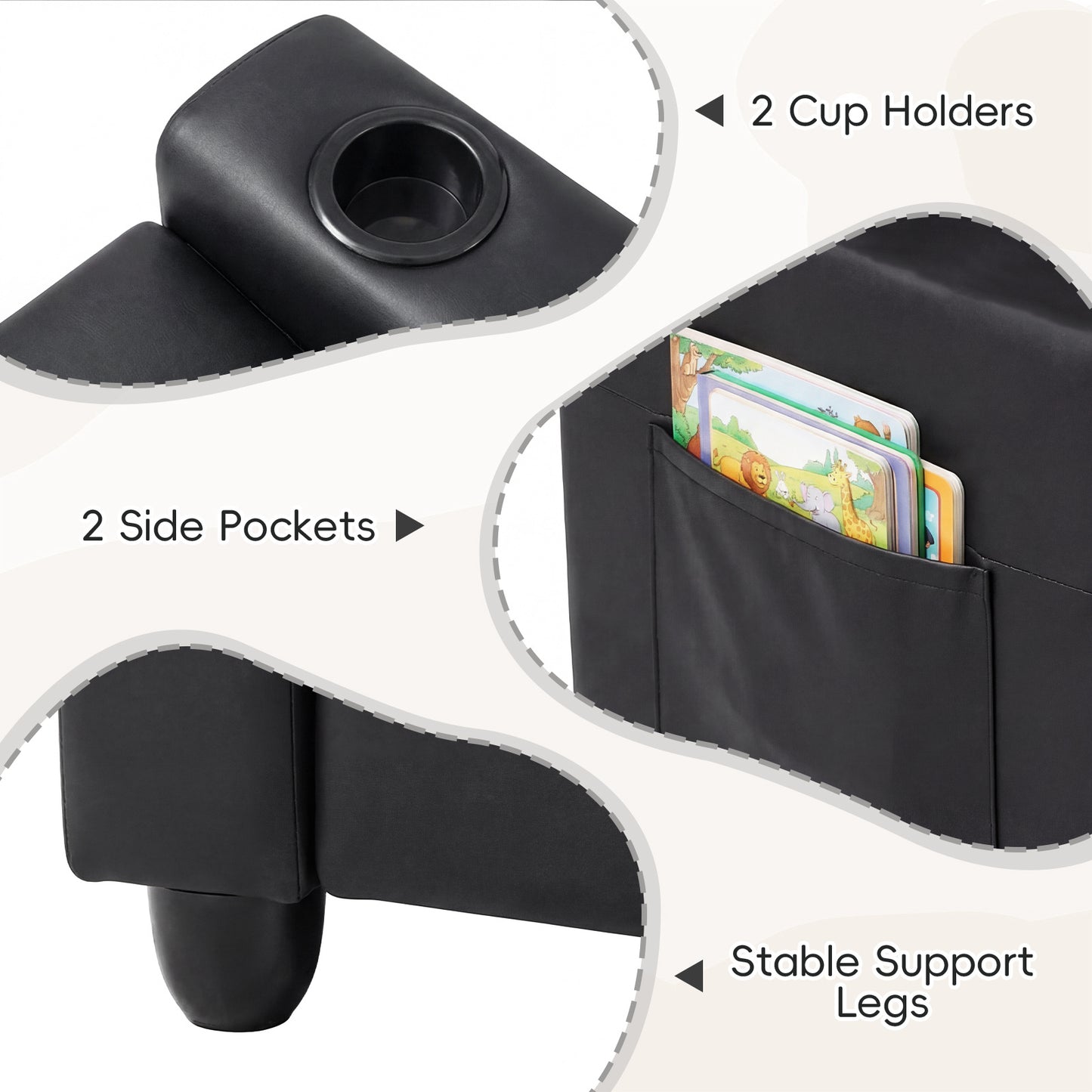 2-Seater Kids Recliner with Cup Holders & Storage Pockets and Adjustable Backrest-Black