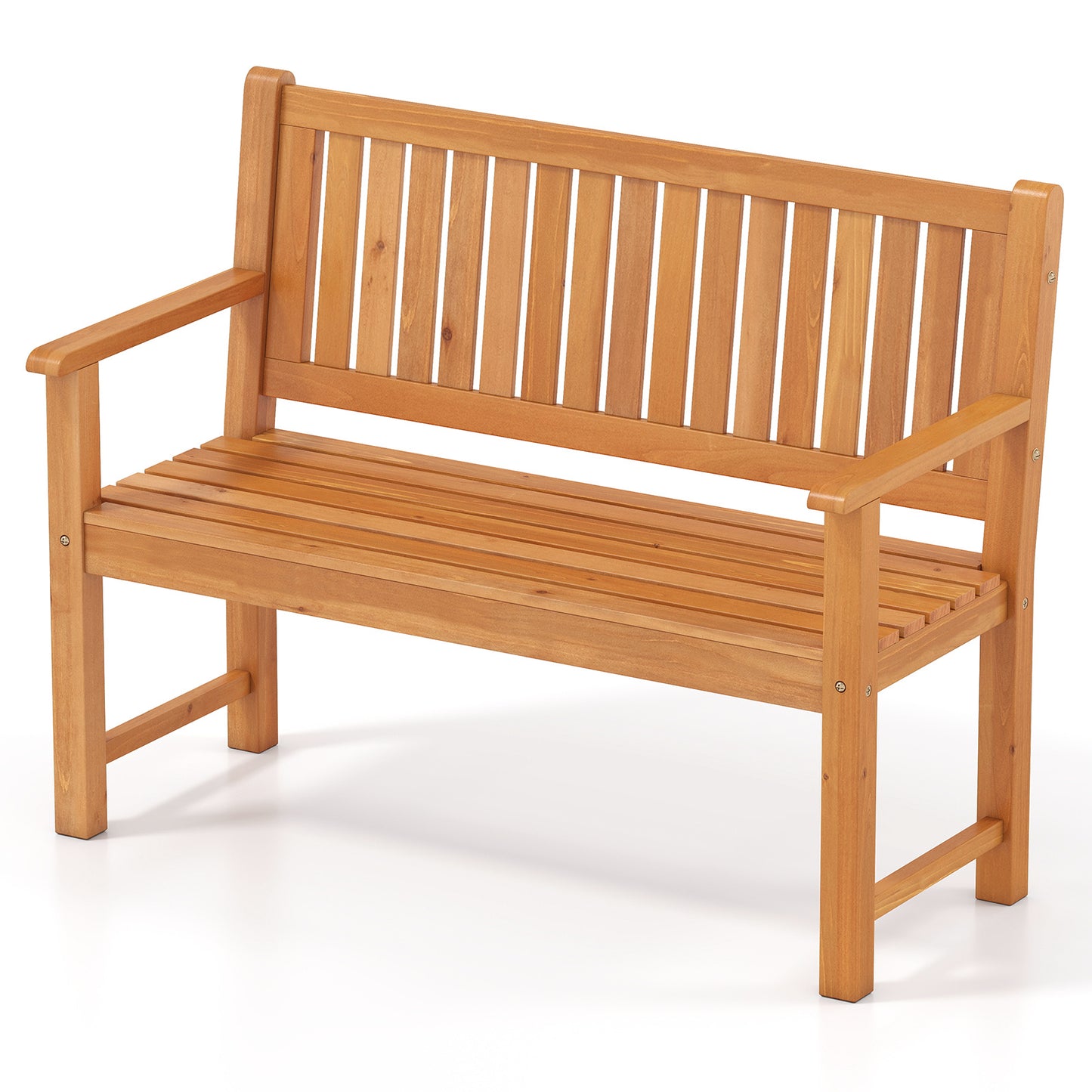 2-Seater Outdoor Wooden Bench Garden Loveseat Bench with Backrest-Yellow