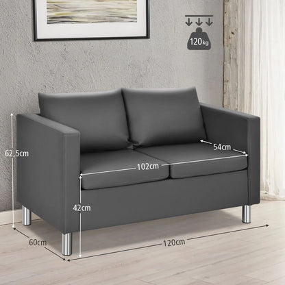 2-Seater PU Leather Accent Tub Sofa Loveseat with Pillows and C-Shaped Sofa Side Snack Table Set