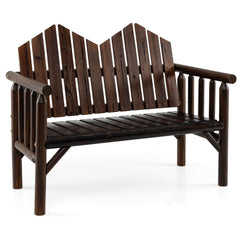 2-Seater Patio Bench Solid Wood Loveseat with Inclined Backrest and Armrests-Dark Brown