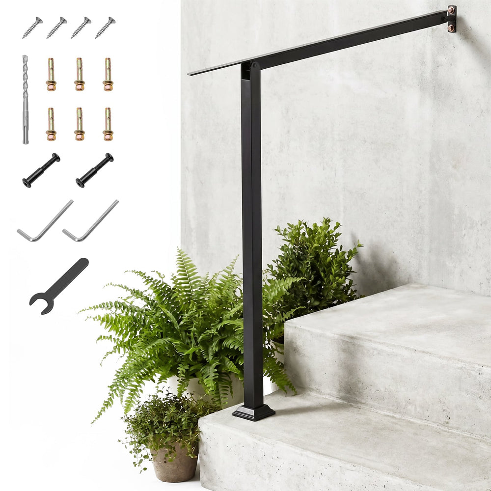 2 Step Stair Railing Kit with Angle-Adjustable Armrest and Galvanized Steel Frame for Porch