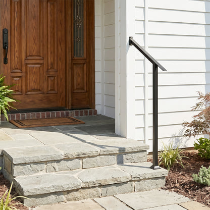 2 Step Stair Railing Kit with Angle-Adjustable Armrest and Galvanized Steel Frame for Porch