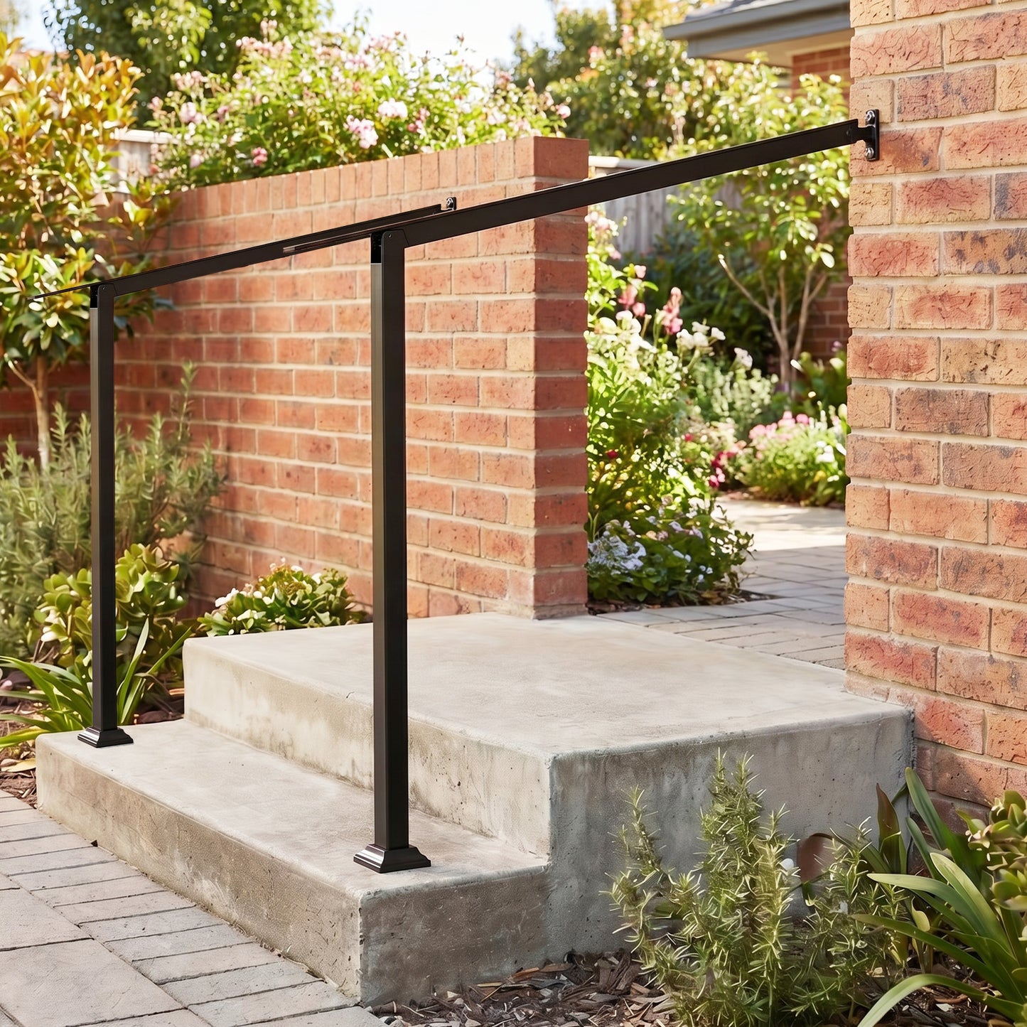 2 Step Stair Railing Kit with Angle-Adjustable Armrest and Galvanized Steel Frame for Porch