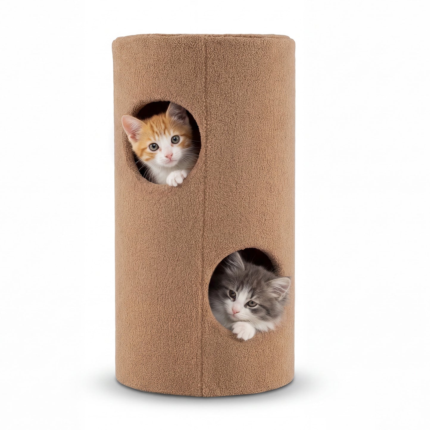 2-Tier Cat House for Indoor Cats with Sisal Scratching Mat Hideaway Cave and Bear Accents-Brown