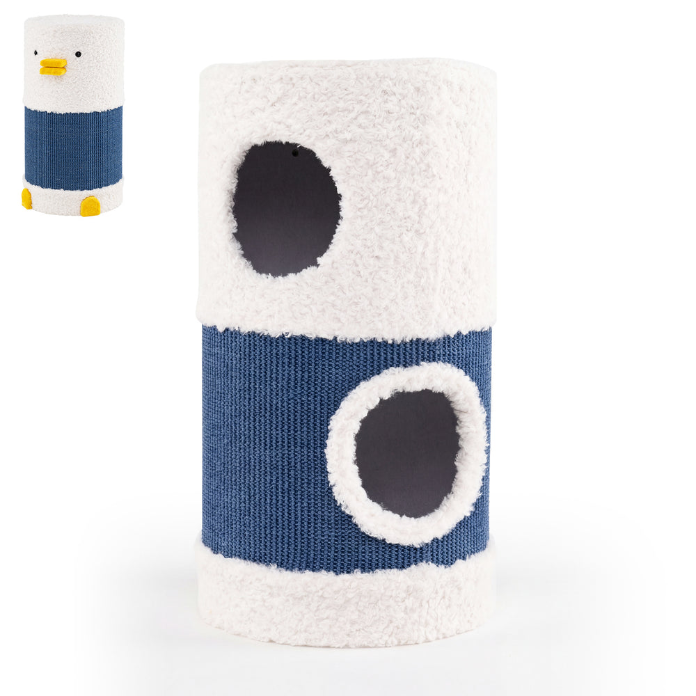 2-Tier Cat House for Indoor Cats with Sisal Scratching Mat Hideaway Cave and Covered Bed-Blue