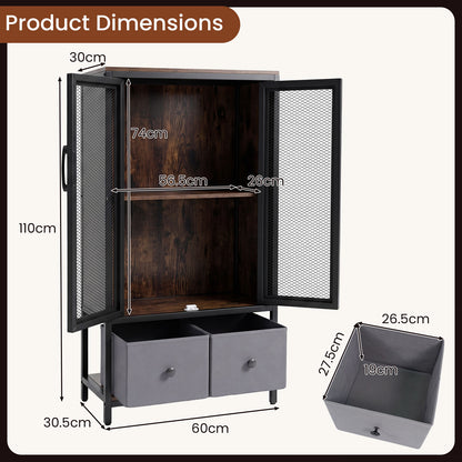 2-Tier Coffee Bar Cabinet with Spacious Countertop and 2 Fabric Drawers-Rustic Brown