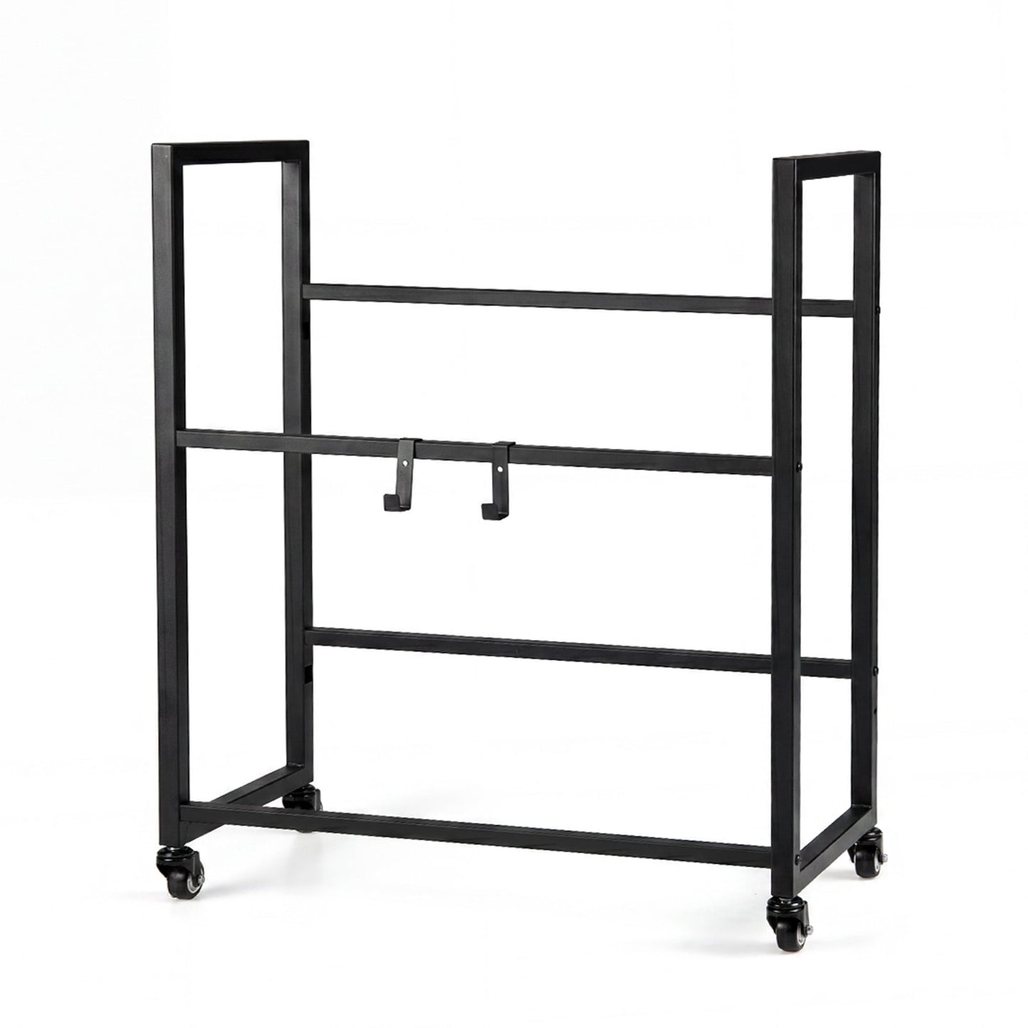 2-Tier Drink Crate Rack Rolling Bottle Crate Shelf with Wheels-Black