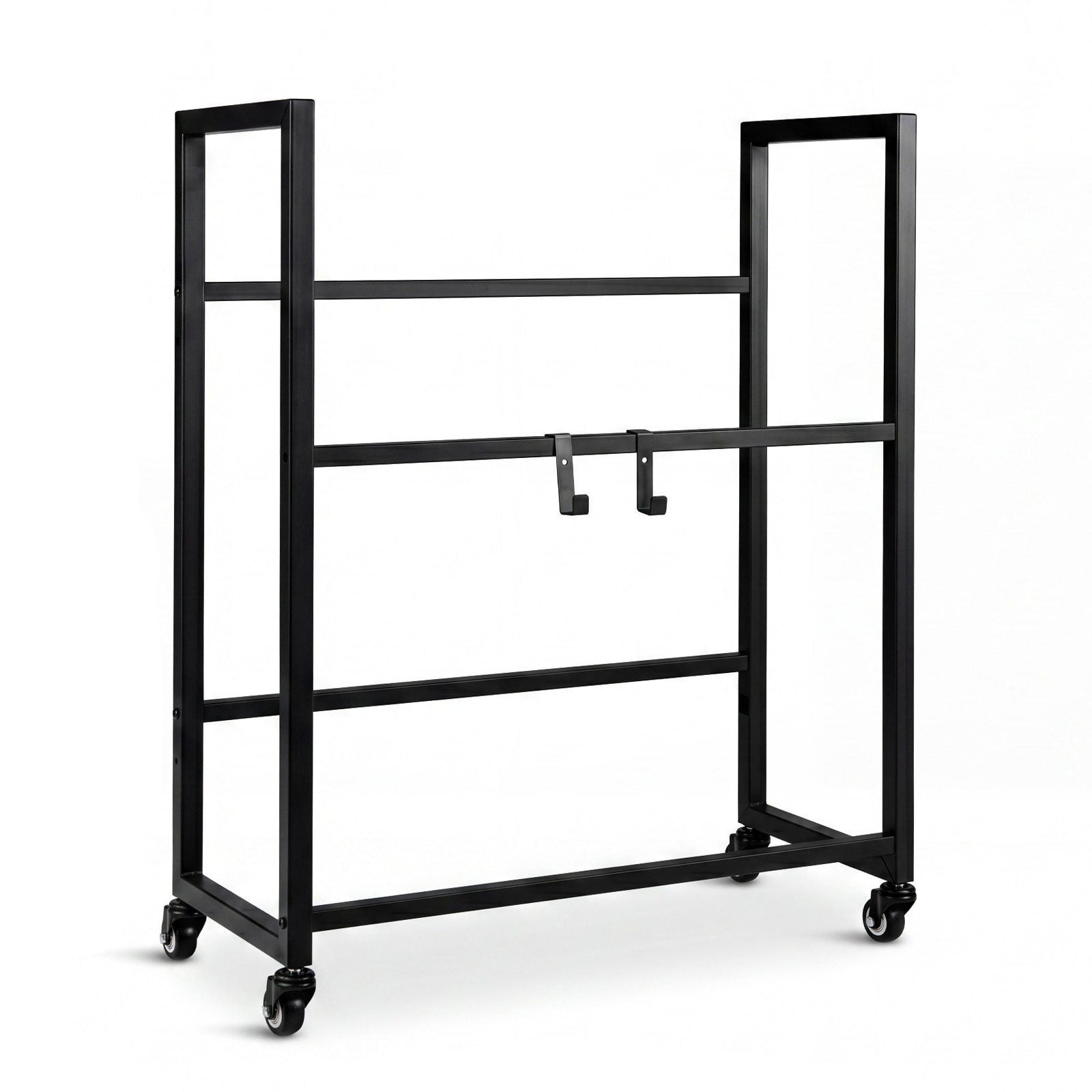2-Tier Drink Crate Rack Rolling Bottle Crate Shelf with Wheels-Black
