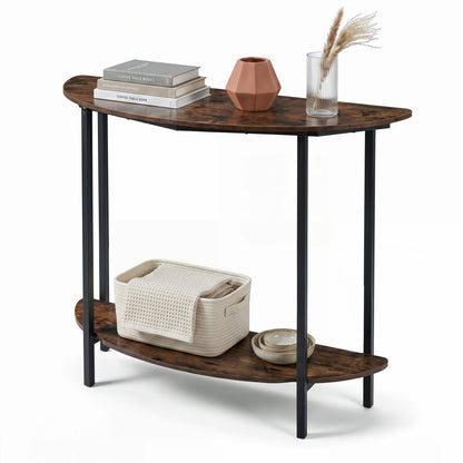 2-Tier Industrial Sofa Couch Table with Open Storage Shelf and Heavy-duty Metal Frame-Rustic Brown