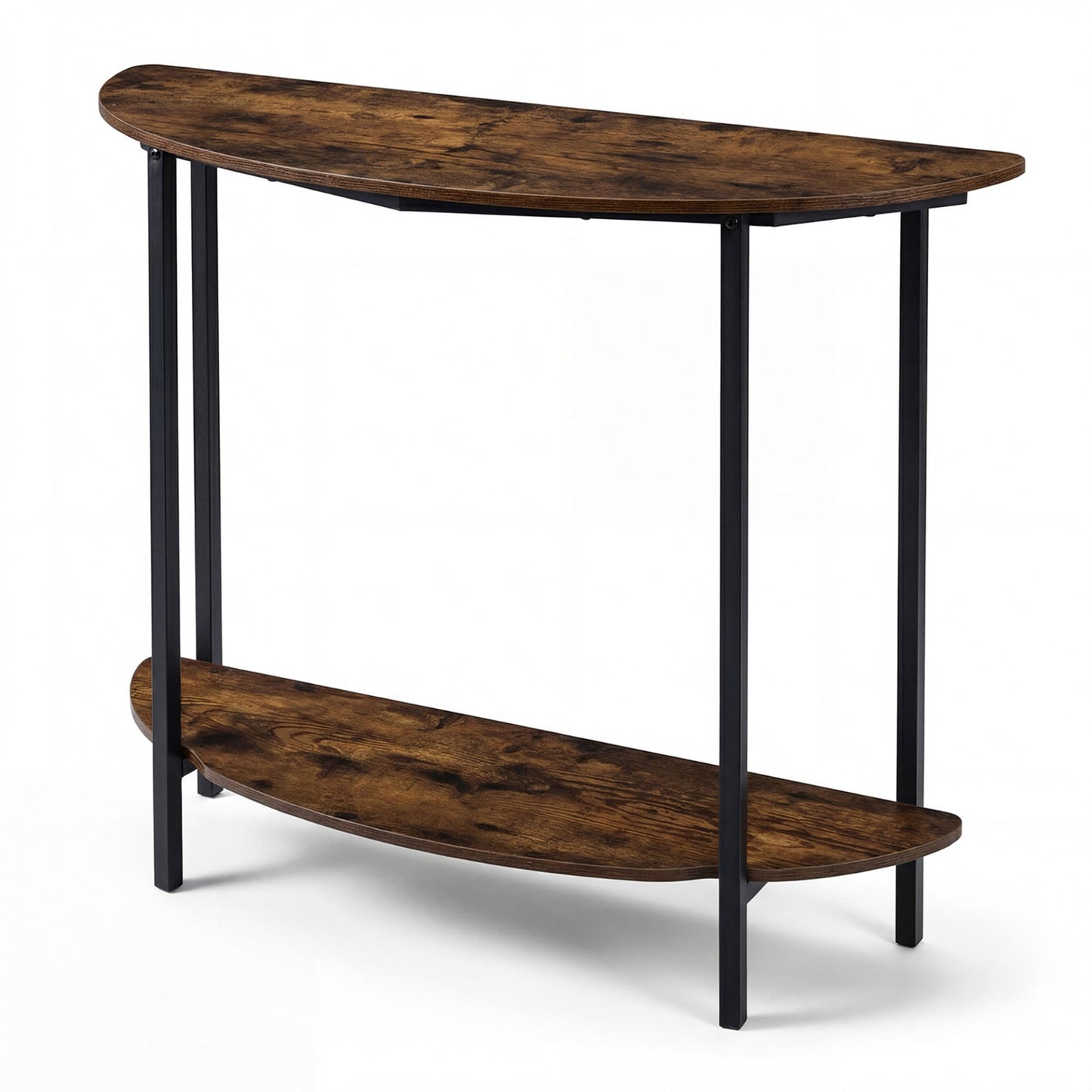 2-Tier Industrial Sofa Couch Table with Open Storage Shelf and Heavy-duty Metal Frame-Rustic Brown