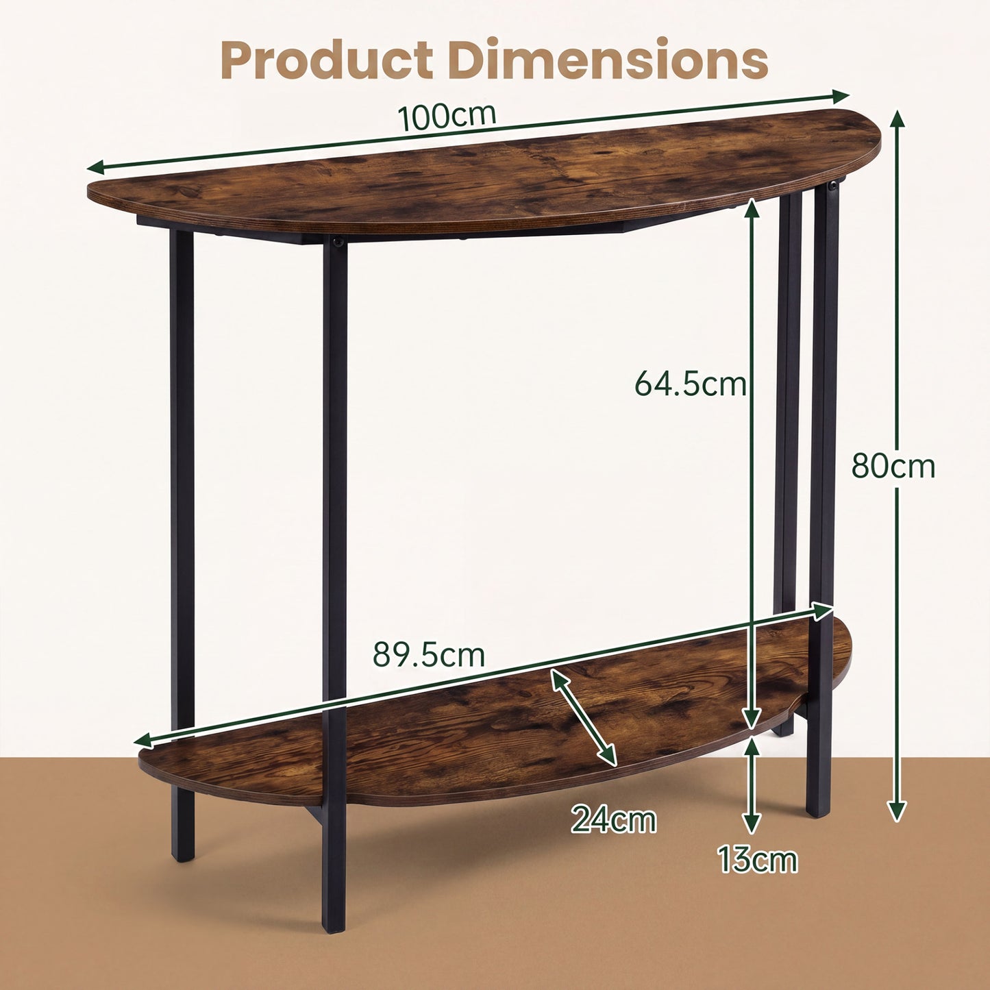 2-Tier Industrial Sofa Couch Table with Open Storage Shelf and Heavy-duty Metal Frame-Rustic Brown