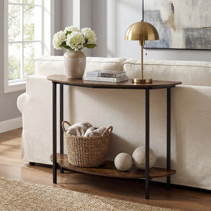 2-Tier Industrial Sofa Couch Table with Open Storage Shelf and Heavy-duty Metal Frame-Rustic Brown