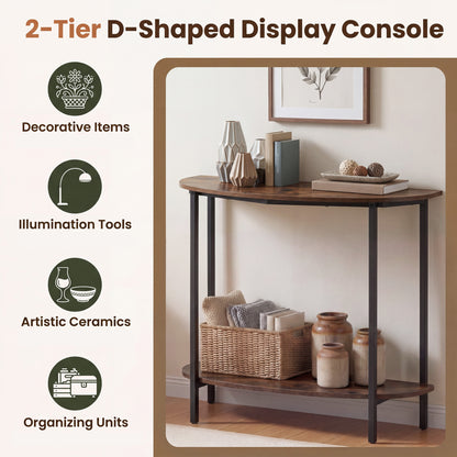2-Tier Industrial Sofa Couch Table with Open Storage Shelf and Heavy-duty Metal Frame-Rustic Brown