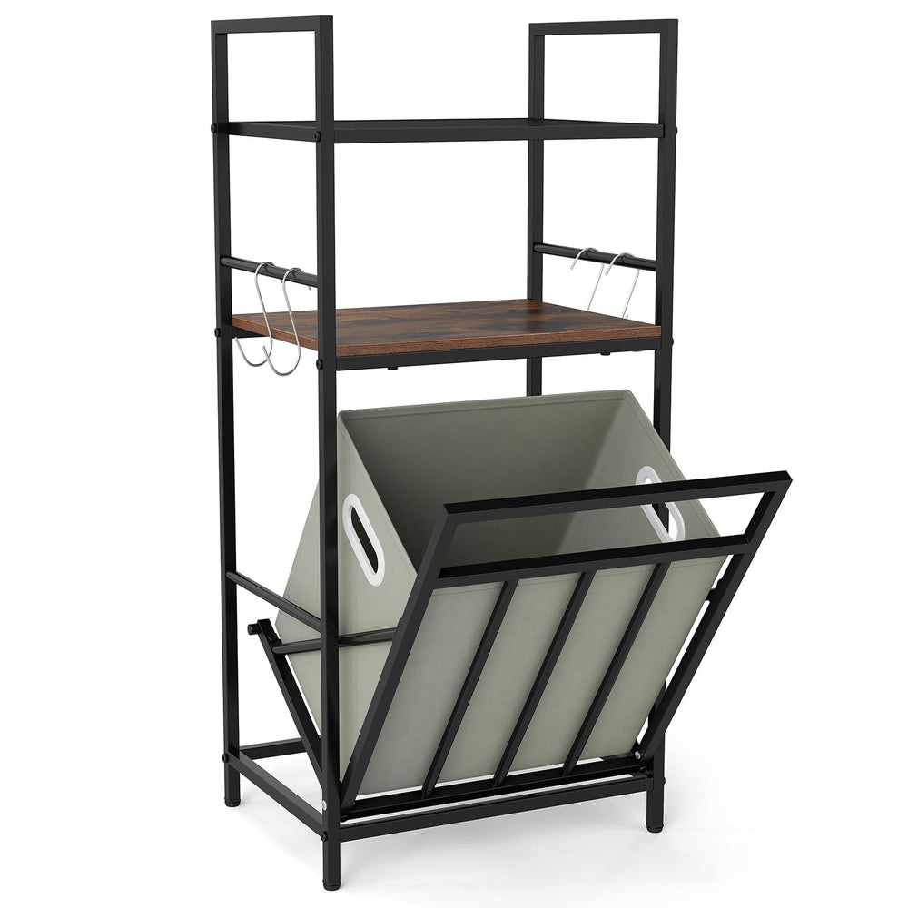 2-Tier Laundry Hamper with Tilt-out Basket & Removable Bag for Bathroom-Rustic Brown