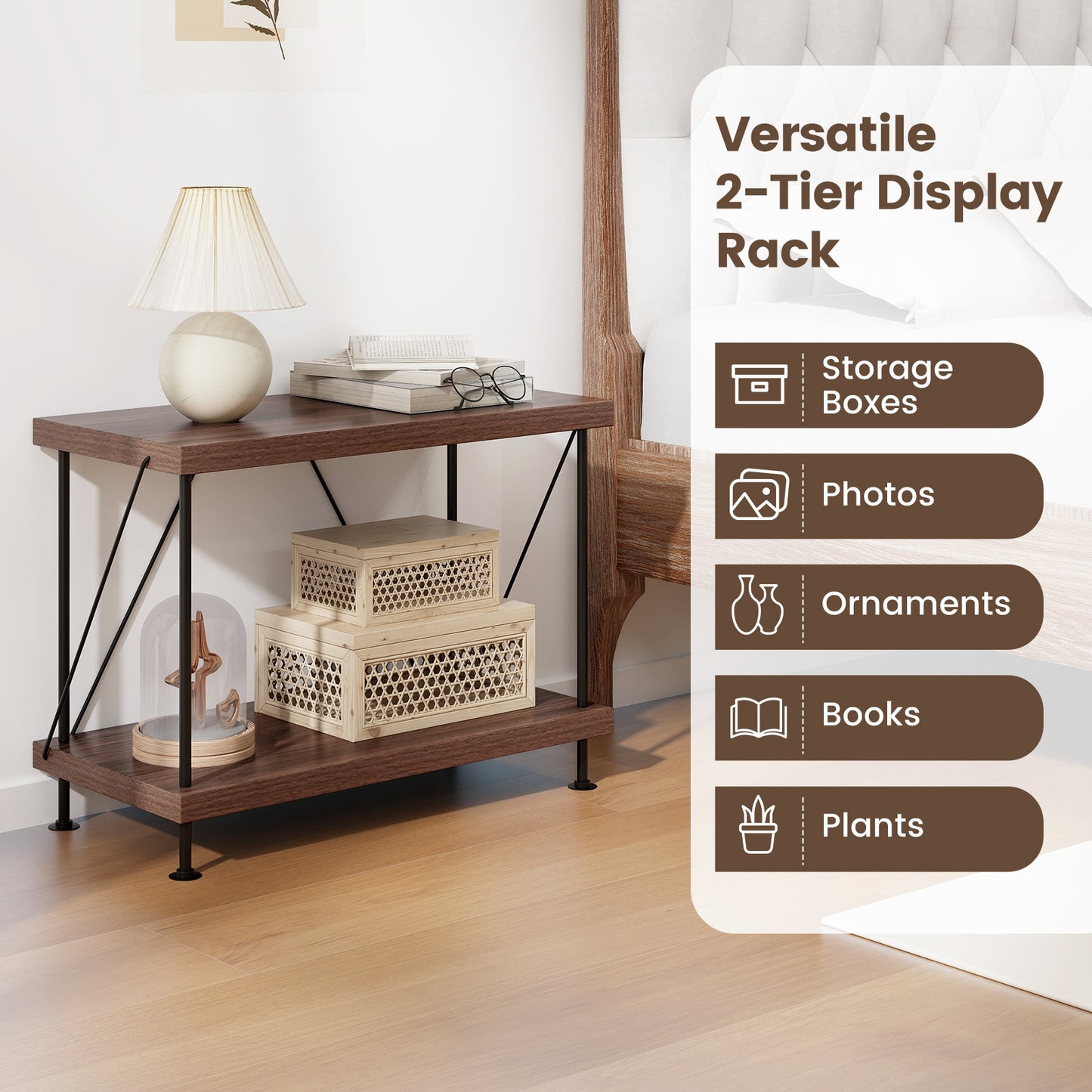 2-Tier Multipurpose Display Rack with Metal Frame 2 Pack