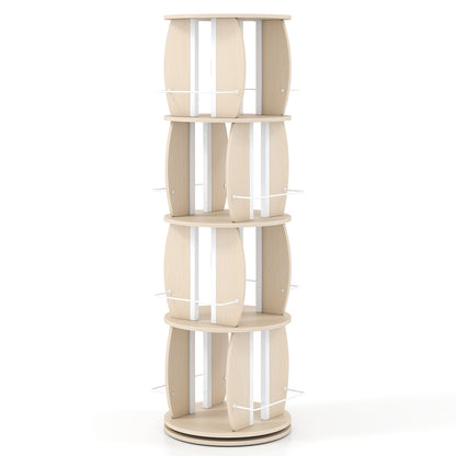 2-Tier Rotating Bookshelf Space-Saving with 4 Safety Guard Rails and Metal Storage Stand-Natural
