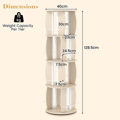 2-Tier Rotating Bookshelf Space-Saving with 4 Safety Guard Rails and Metal Storage Stand-Natural