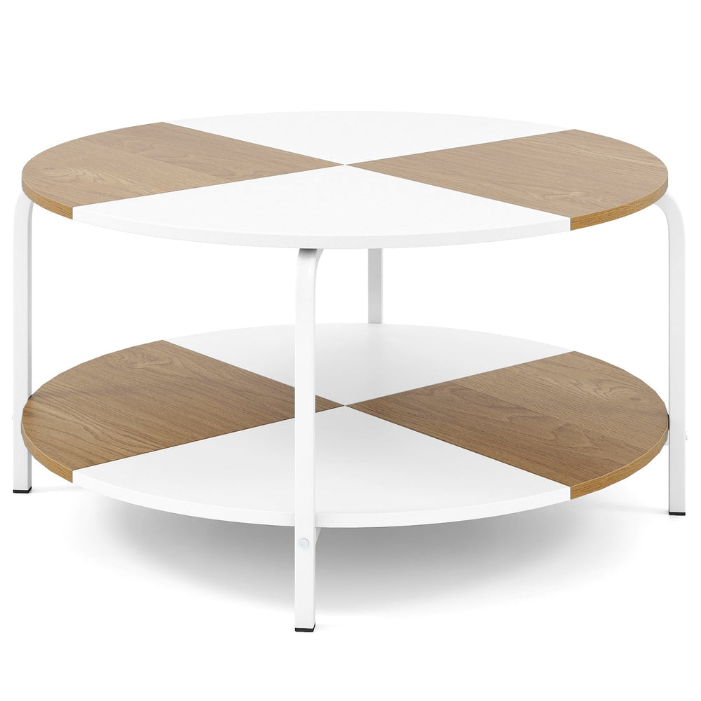 2-Tier Round Coffee Table with Open Storage Shelf-White