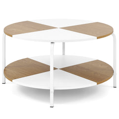 2-Tier Round Coffee Table with Open Storage Shelf-White