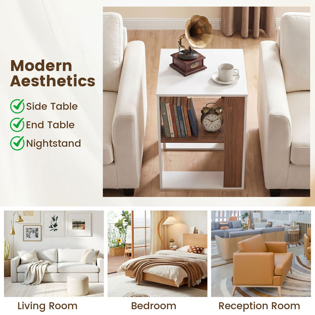 2-Tier Square End Table with Storage Shelf for Living Room Bedroom Set of 2