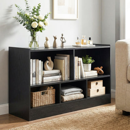2-Tier Wooden Kids Bookcase with 5 Compartments for Playroom Study-Black