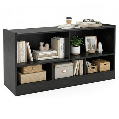2-Tier Wooden Kids Bookcase with 5 Compartments for Playroom Study-Black